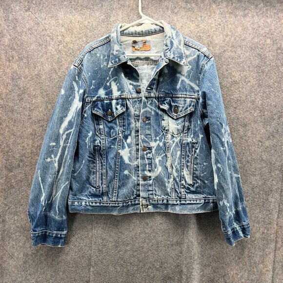 Levi's Denim Jacket Men 46 Biker Blue White Cotton Button Down Trucker Vtg 90s